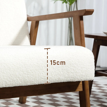 HOMCOM Armchair Boucle Seat Mid Century Accent Chair - White