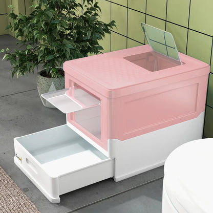 PawHut Hooded Cat Litter Box, Portable Pet Toilet with Scoop, Front Entry - Pink