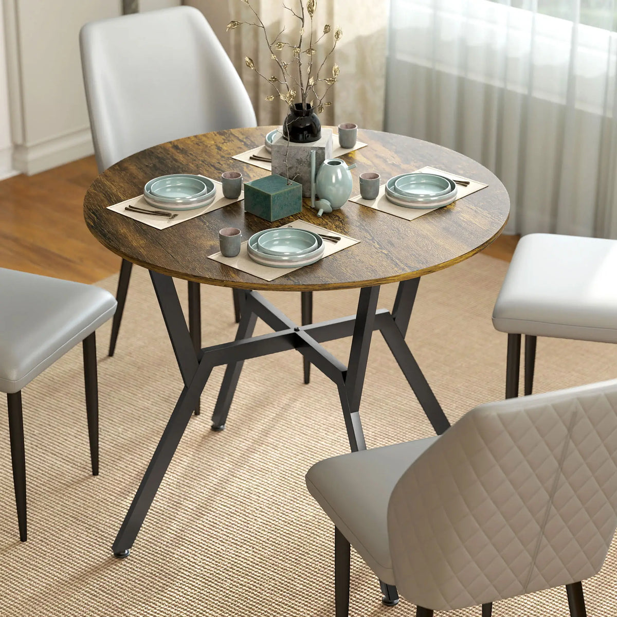 HOMCOM Dining Table, Round Kitchen Table with Anti-Slip Foot Pads for Living Room, Dining Room, Rustic Brown