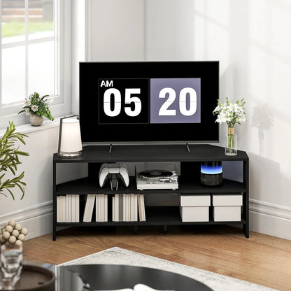 HOMCOM Corner TV Stand with 2 Open Shelves for 47 Inch TV - Black