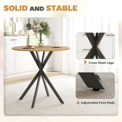 HOMCOM 80cm Industrial Round Kitchen Dining Table - White Oak