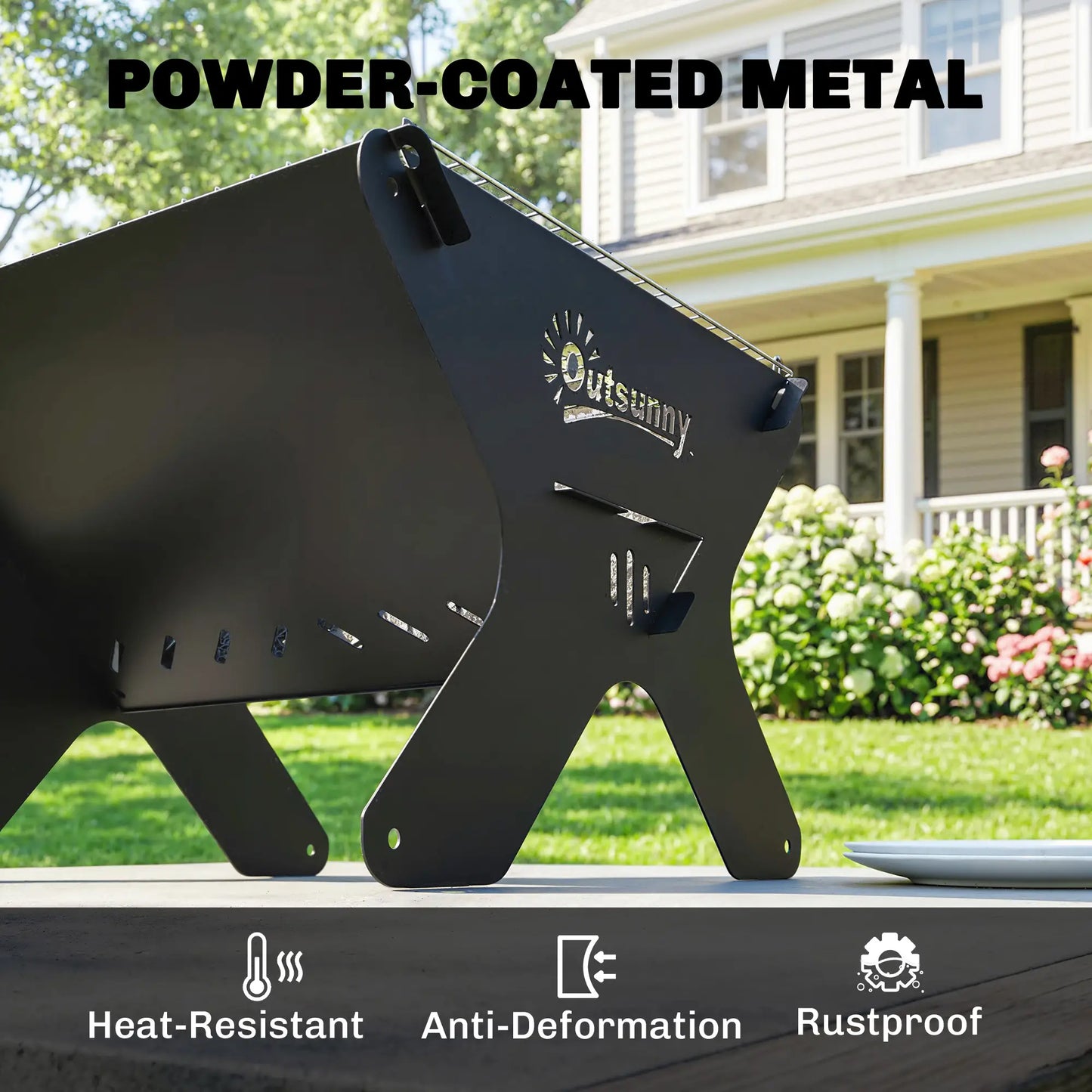 Outsunny 2-In-1 Portable BBQ Grill & Camping Fire Pit, Tabletop Charcoal Barbecue Grill with Gripper, Gloves & Carry Bag
