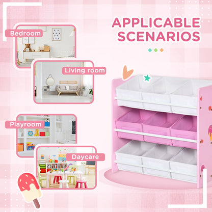 ZONEKIZ Kids Storage Rack with Nine Removable Baskets for Nursery, Bedroom, Playroom - Pink