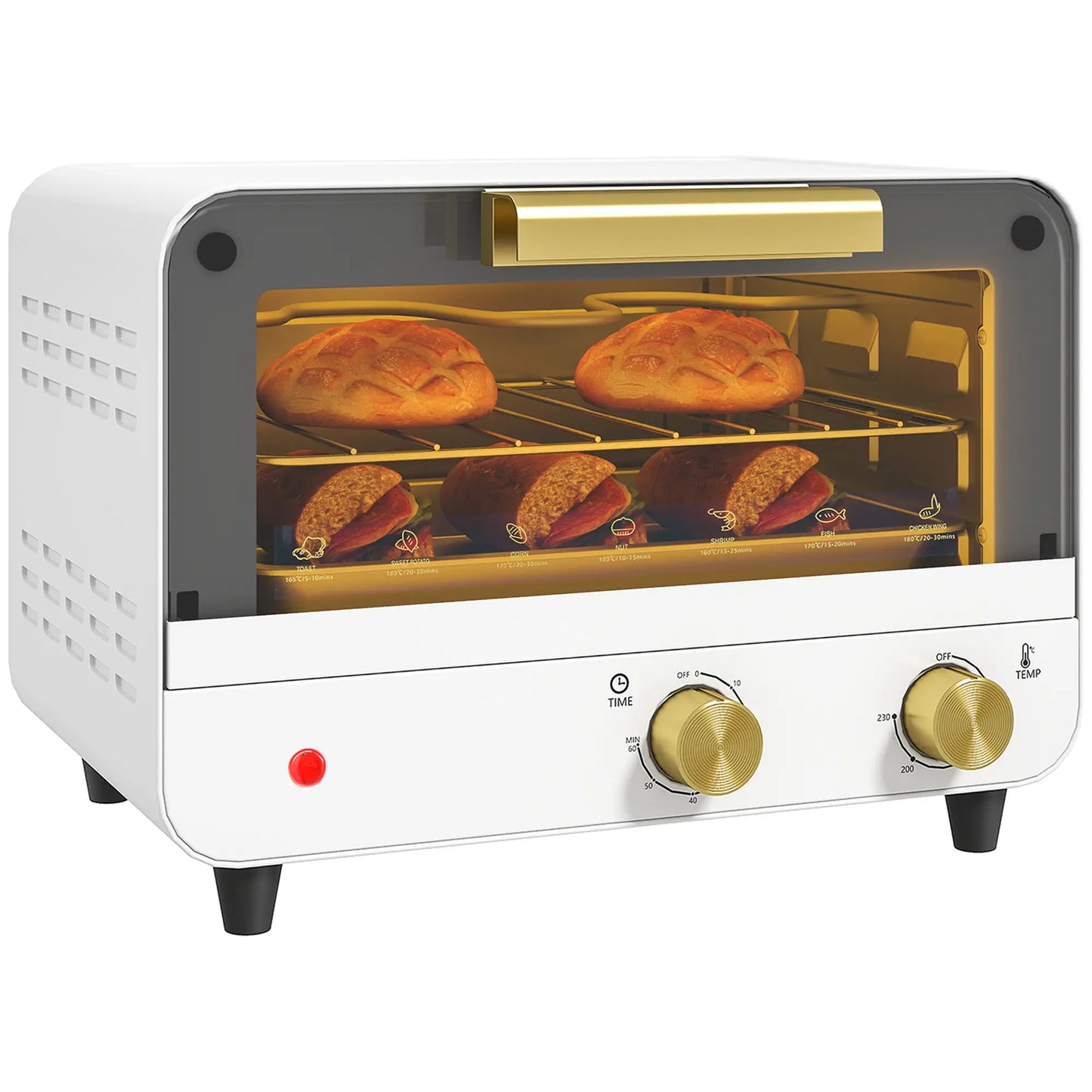 HOMCOM Small Toaster Oven, 12L Multifunction Mini Countertop Oven with Glass Door, Adjustable Temperature & Timer, 750W, White