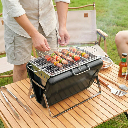 Outsunny Charcoal BBQ Grill Portable Stainless Steel Barbecue with Tilting Grate for Camping Picnic, Black