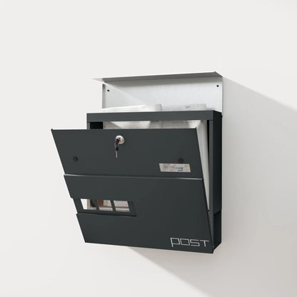 HOMCOM Locking Galvanised Steel Letterbox w/ Viewing Window Post Box, Mailbox - Charcoal Grey/Black