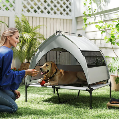 PawHut Portable Elevated Dog Bed with Removable Canopy, Cooling Raised Pet Cot for Medium Large Dogs
