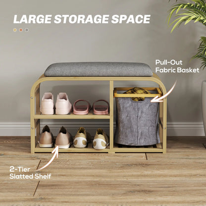 HOMCOM Bamboo Shoe Rack Storage Bench with Padded Seat - Nature Wood Finish