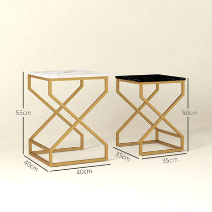 HOMCOM Set of Two Side Table Marble-Effect Nesting Bedside Tables