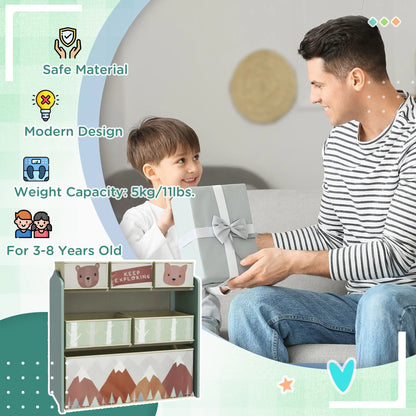 ZONEKIZ Kids Storage Unit, Toy Storage Organiser with Six Fabric Bins, for Bedrooms, Playrooms - Green