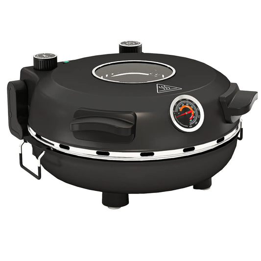 HOMCOM 1200W Pizza Oven, 12'' Electric Pizza Maker with Viewing Window, Dual Knob Temp & Timer Control, Black