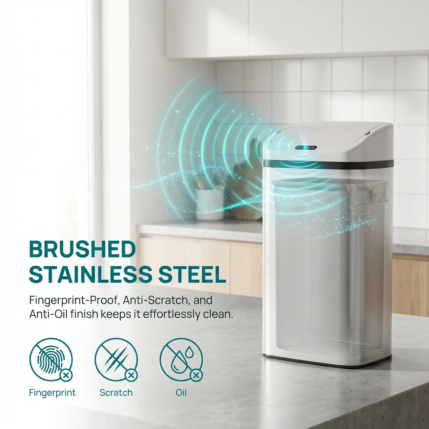 HOMCOM 48L Stainless Steel Kitchen Sensor Bin with Soft-Close Lid - White