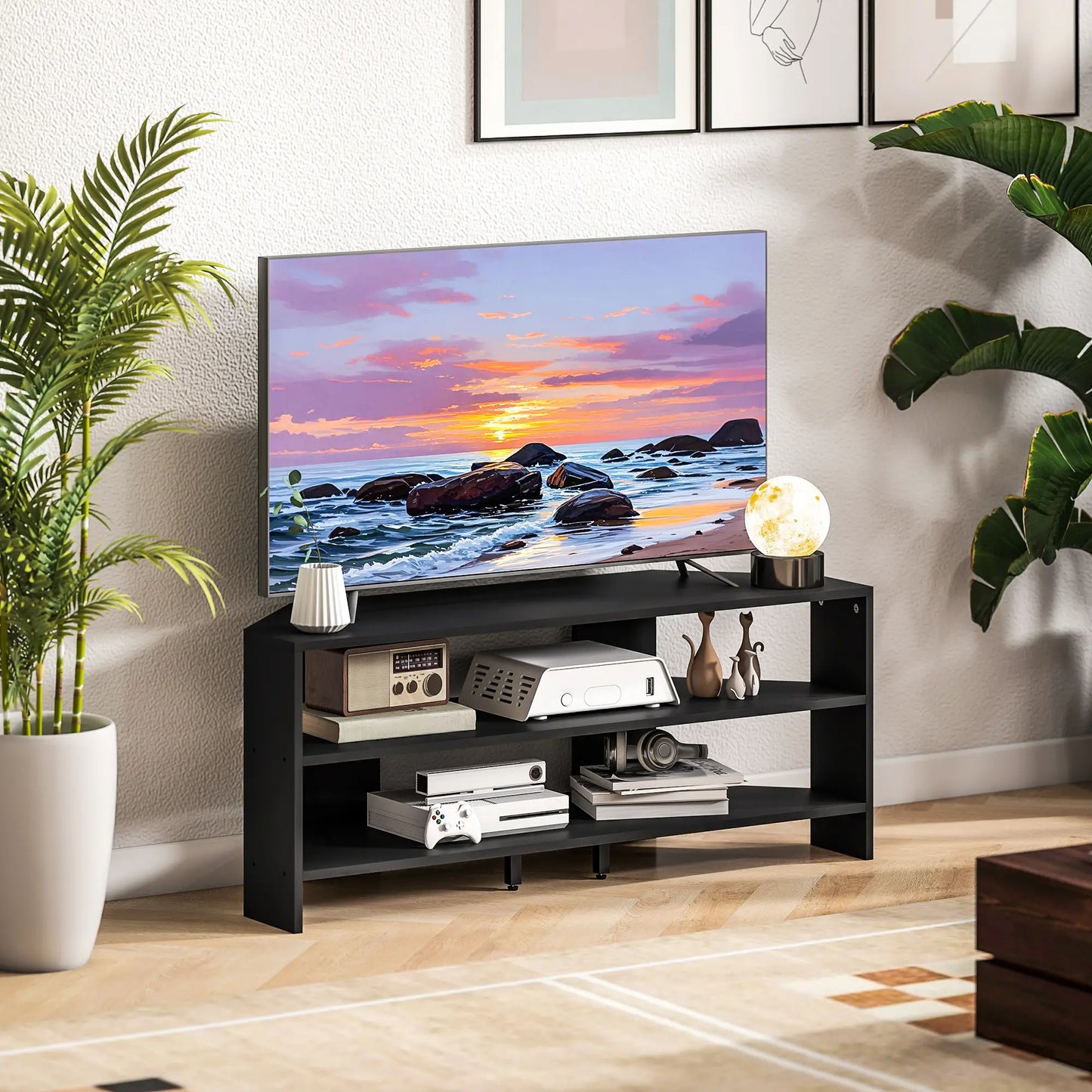 HOMCOM Corner TV Stand with 2 Open Shelves for 47 Inch TV - Black