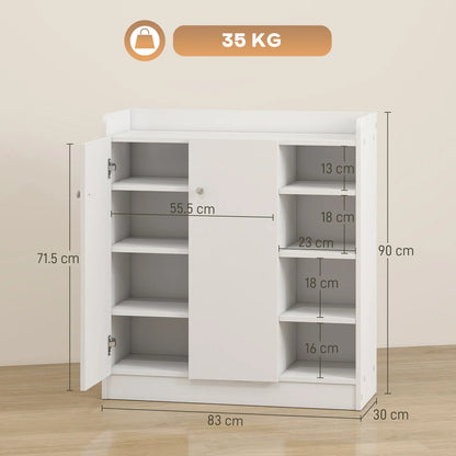 HOMCOM Shoe Storage Cabinet Two Doors w/ Adjustable 4 Shelves Cupboard Footwear Rack Stand Organiser, White