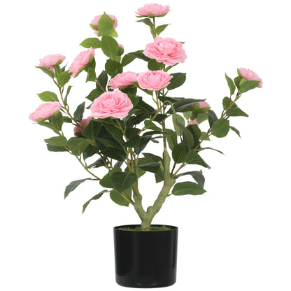 HOMCOM Artificial Camellia Flower Plant in Pot with 116 Lush Leaves & Moss Effect, Pink
