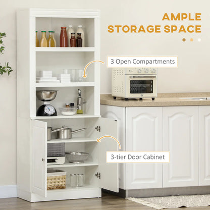 HOMCOM Kitchen Pantry Cupboard with 6-Tier Shelving, Freestanding Double-Door Storage Cabinet, White