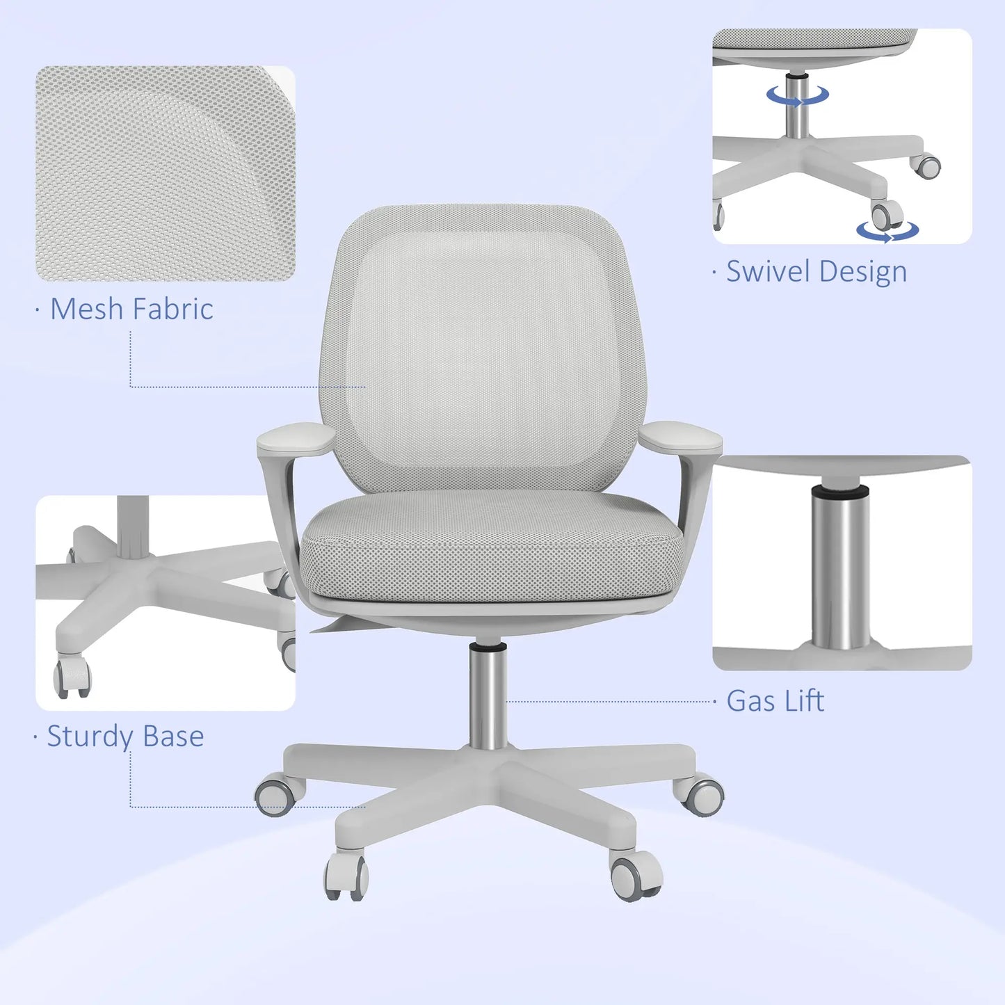 Vinsetto Mesh Back Office Chair with Swivel Seat & Adjustable Height - Grey