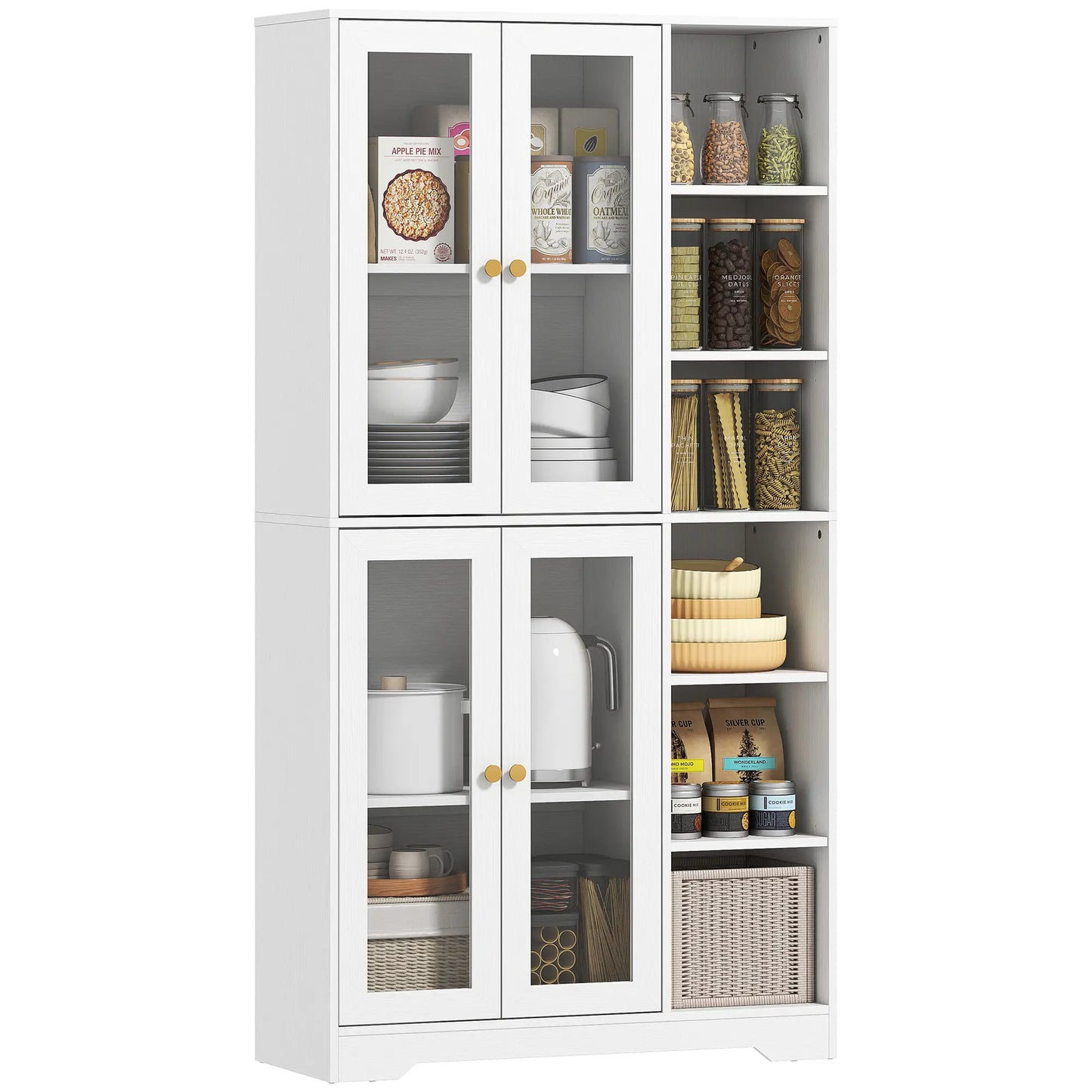HOMCOM Multi-Storage Kitchen Cabinet, with Glass Doors - White Wood-Effect