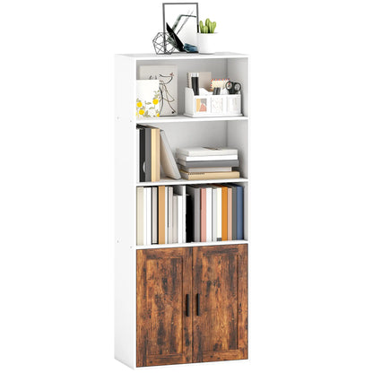 HOMCOM 5-Tier Bookcase with Adjustable Storage Shelf - Rustic Brown