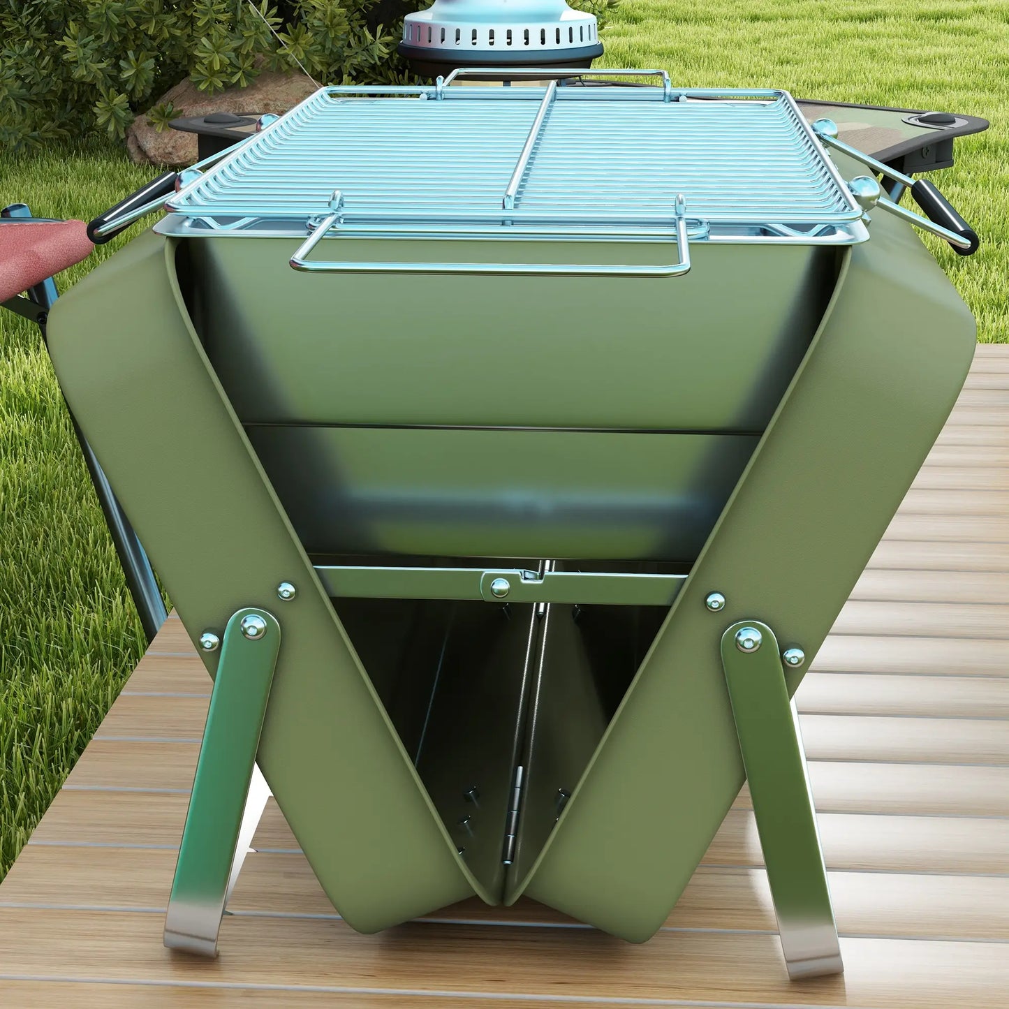 Outsunny Metal Charcoal Barbecue Grill Portable Foldable BBQ Grill - Green