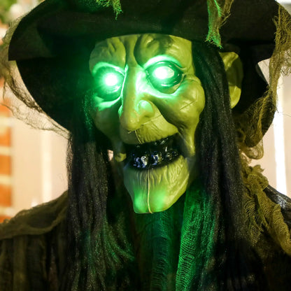 Outsunny 170 cm Hanging Halloween Animated Spooky Witch with Glowing LED Eyes, Scary Halloween Decorations, Battery Operated
