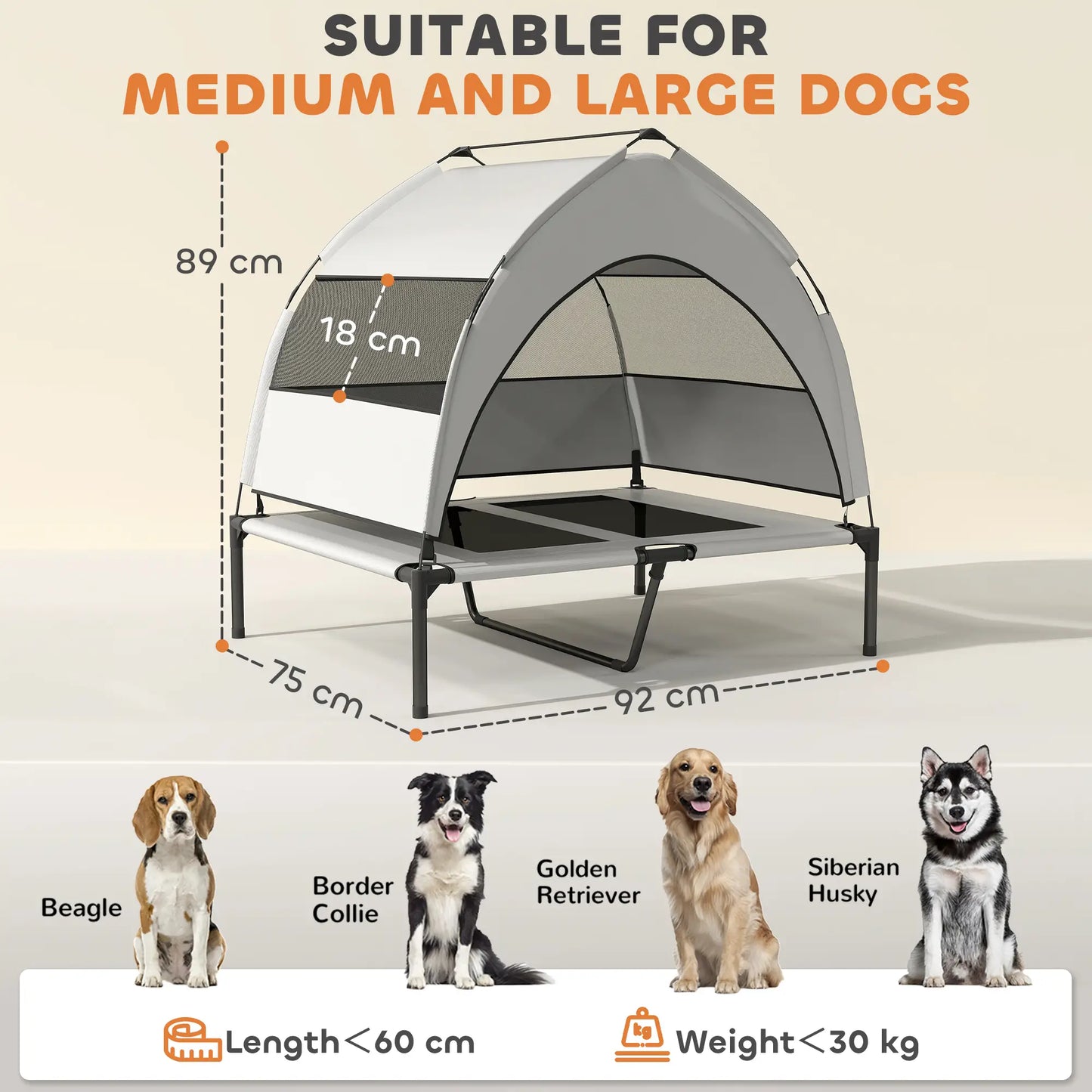 PawHut Portable Elevated Dog Bed with Removable Canopy, Cooling Raised Pet Cot for Medium Large Dogs