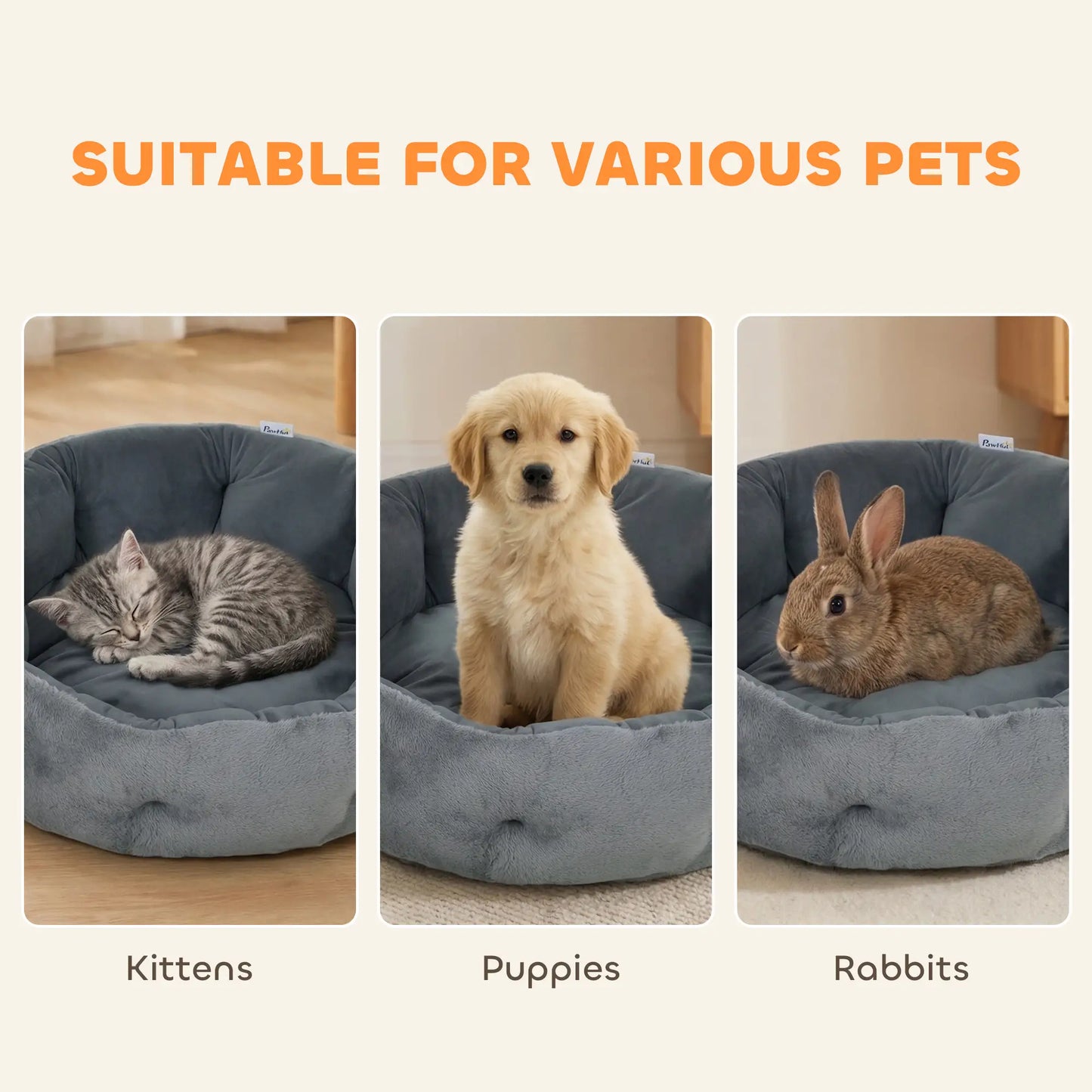 PawHut Cat Round Bed, Reversible Dog Pet Bed for Indoor Cats & Small Dogs with Supportive Bolster, Dark Grey