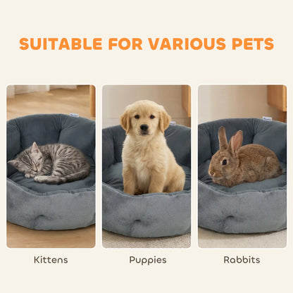 PawHut Cat Round Bed, Reversible Dog Pet Bed for Indoor Cats & Small Dogs with Supportive Bolster, Dark Grey