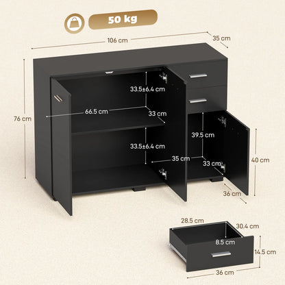 HOMCOM Sideboard, Modern Storage Cabinet with 2 Drawers, 3 Doors and Adjustable Shelves, Black