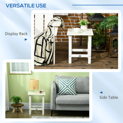 Outsunny Square Coffee Table, HDPE Tabletop and Frame for Porch, Garden, Side Table, White