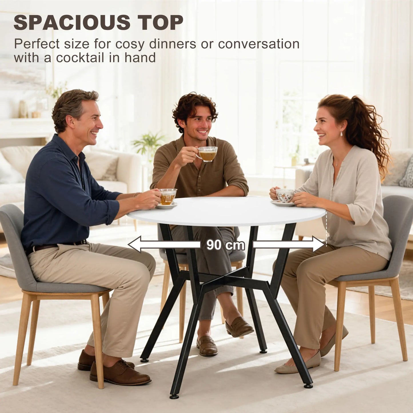 HOMCOM Dining Table, Round Kitchen Table with Black Legs, High Gloss White
