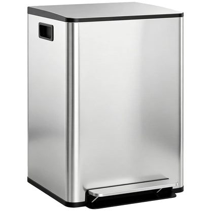 HOMCOM 60L Dual Compartment Stainless Steel Bin with Deodoriser Holders - Silver Tone