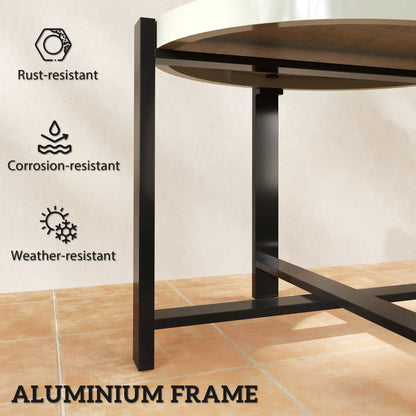 Outsunny Round Small Garden Outdoor Side Table with Faux Marble Tempered Glass Top, Aluminium Frame, Light Grey