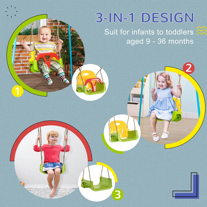 Outsunny 3 in 1 Detachable Kids Swing Seat with Safety Belt, Adjustable Rope for Indoor, Outdoor