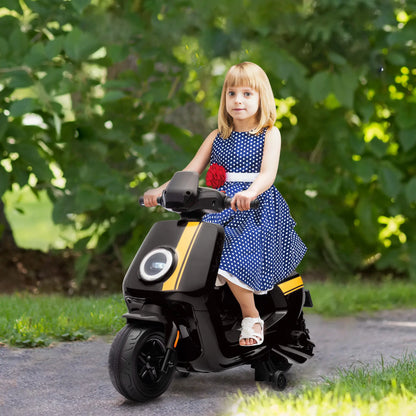 AIYAPLAY 6V Ride on Motorbike, Kids Electric Motorbike w/ Headlights, Music, Training Wheels, for 18-36 Months, Black