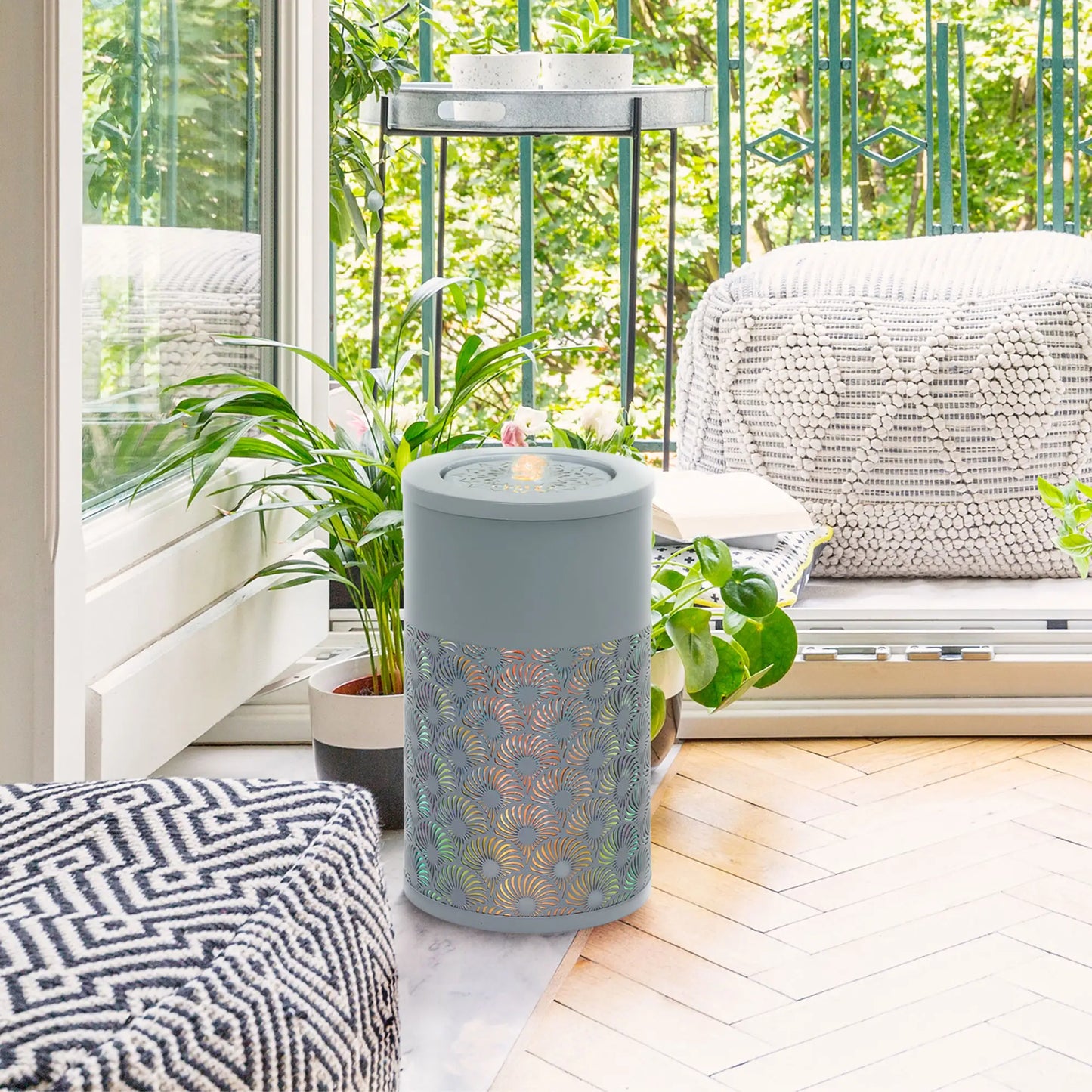 Outsunny Tall Garden Waterfall Fountain with LED Lights & Pump with Adjustable Flow for Indoor & Outdoor Decor, Light Grey