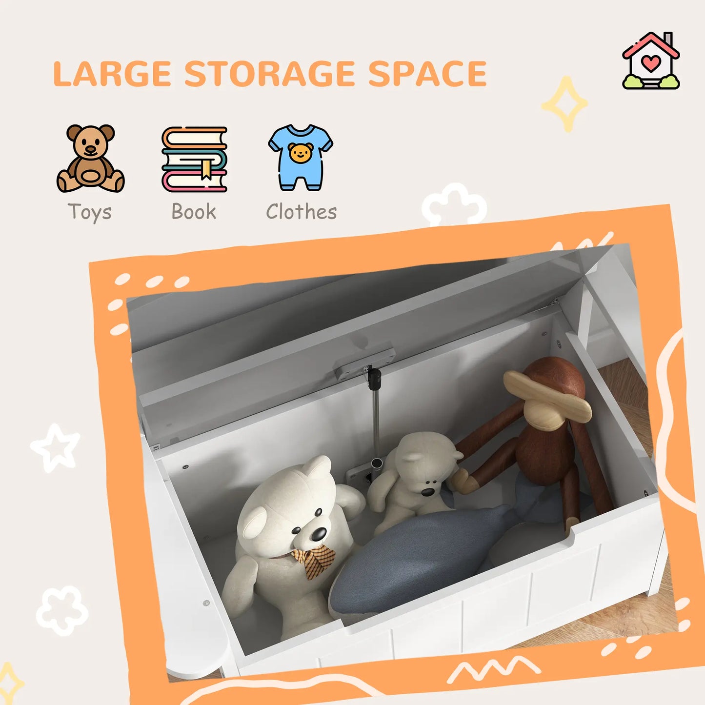 AIYAPLAY 2-in-1 Toy Box for Kids Storage with Lid for Bedroom, Nursery, Playroom, Grey