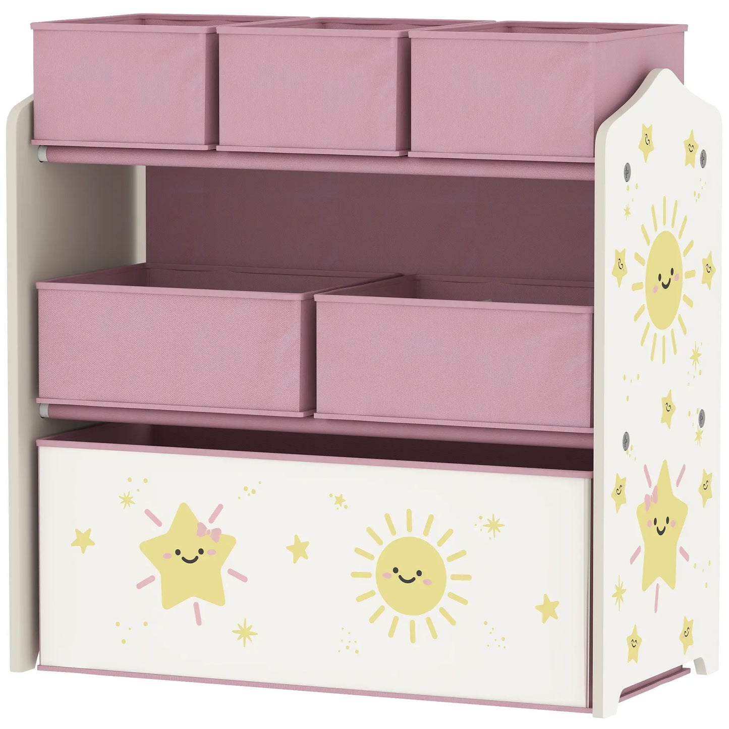 AIYAPLAY Kids 3-Tier Toy Organiser Storage Shelf with 6 Removable Boxes for Kids, Bedroom, Playroom, Pink