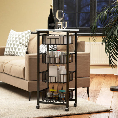 HOMCOM Movable Storage Trolley, Four Basket Mobile Kitchen Dining Island, with Brakes - Grey/Black