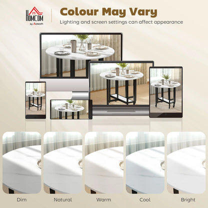 HOMCOM Folding Dining Table, Drop Leaf Table with Open Shelf, Rolling Kitchen Table for Small Spaces, White Marble
