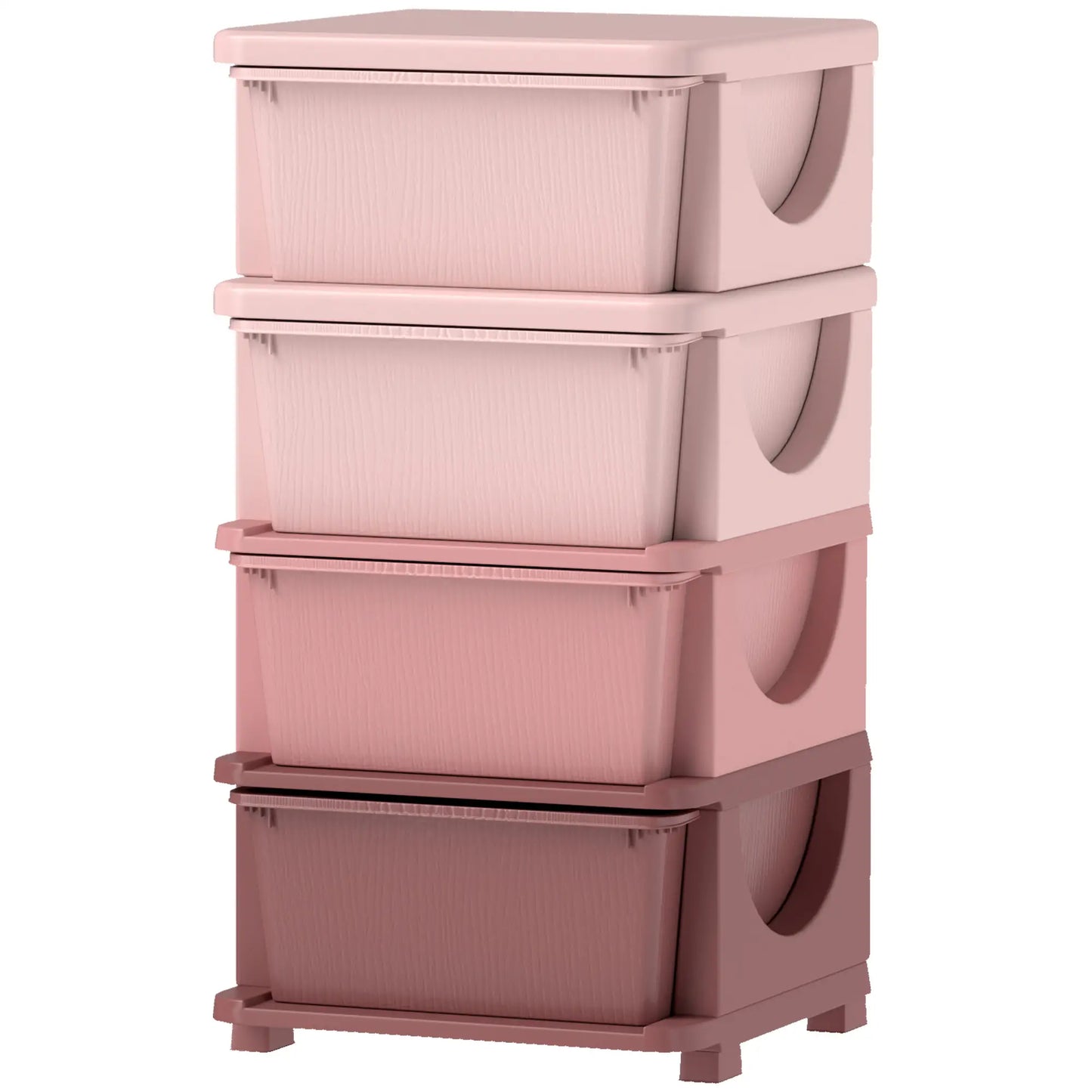 HOMCOM Four-Tier Kids Storage Boxes, with Four Removable Drawers, Pink