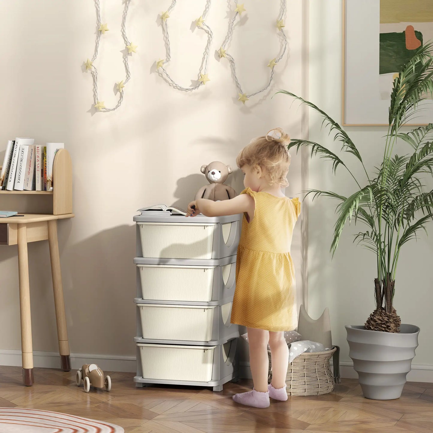 HOMCOM Four-Tier Kids Storage Boxes with Four Drawers - Cream
