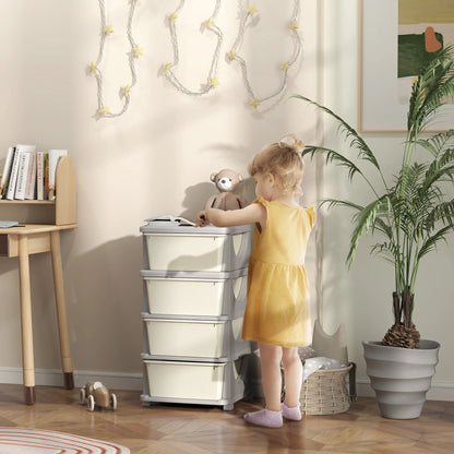 HOMCOM Four-Tier Kids Storage Boxes with Four Drawers - Cream