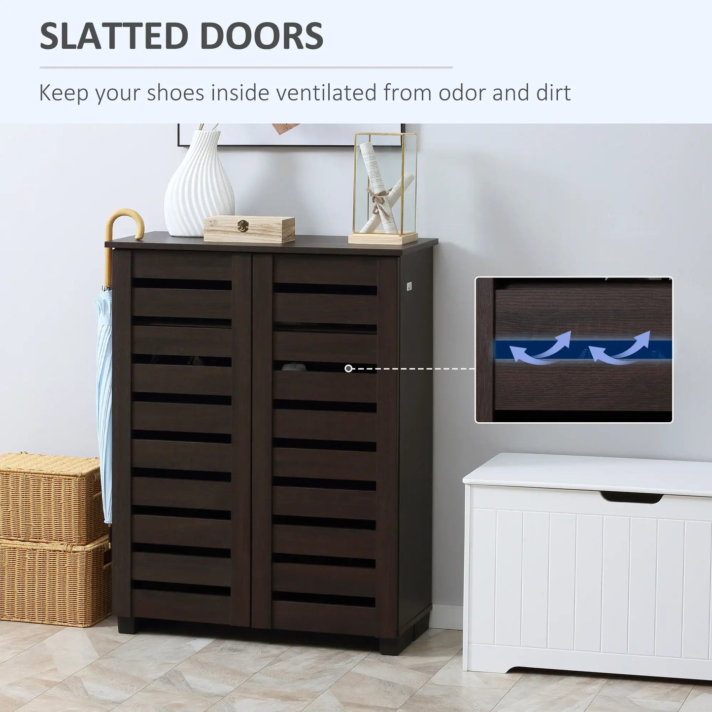 HOMCOM 15 Shoe Storage Organiser Cabinet, Floor Mount - Wood-Effect