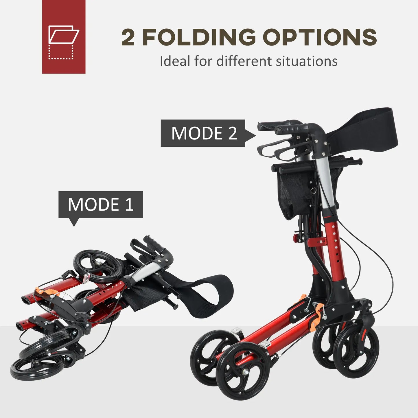 HOMCOM Folding 4 Wheeled Rollator Walker with Seat and Backrest, Lightweight Walking Frame, Dual Brakes, Adjustable Handle Height