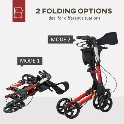 HOMCOM Folding 4 Wheeled Rollator Walker with Seat and Backrest, Lightweight Walking Frame, Dual Brakes, Adjustable Handle Height