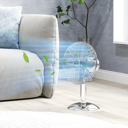 HOMCOM Three-Speed Oscillating Desk Air Fan - Silver-Tone