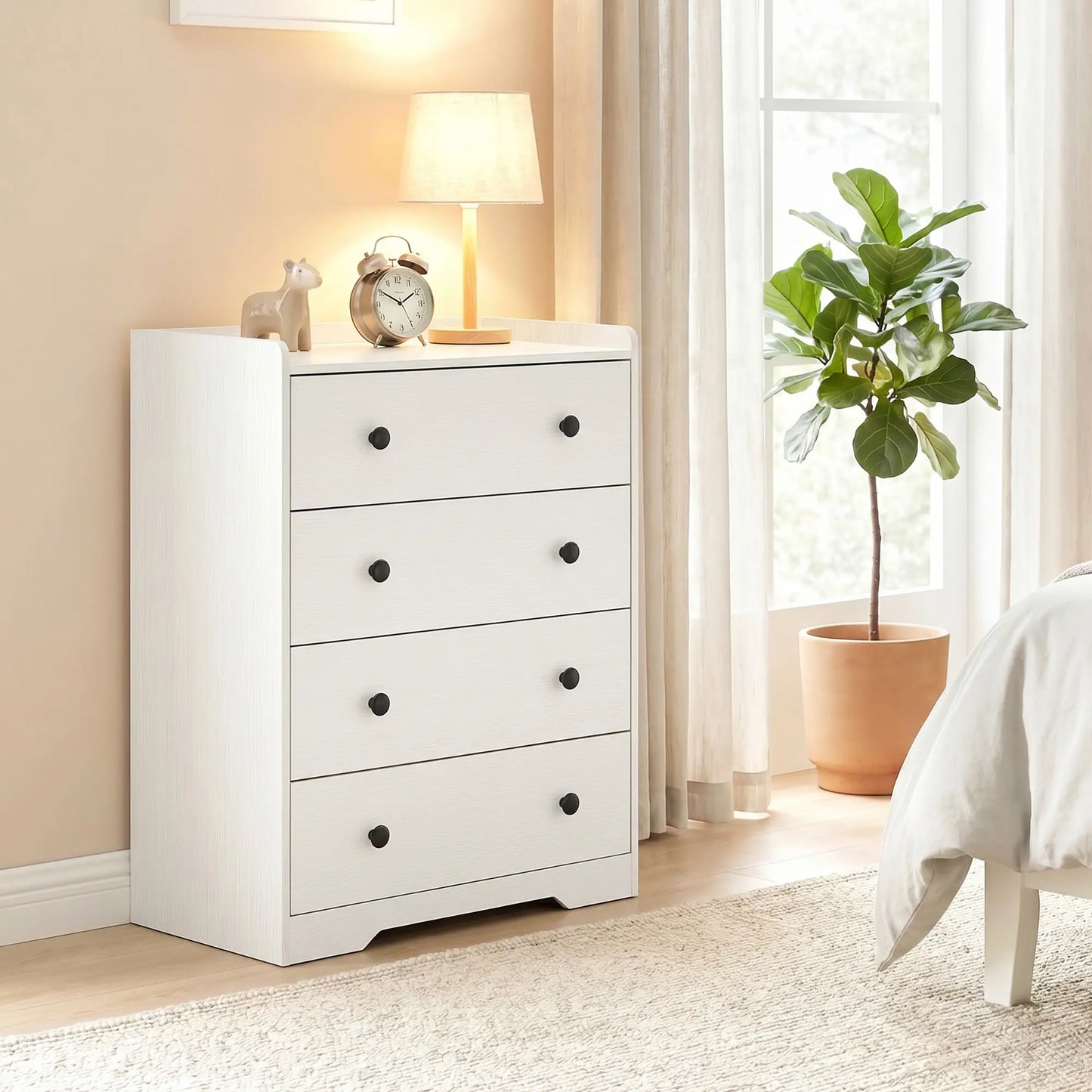 HOMCOM 4 Drawer Chest of Drawers, Modern Dresser for Bedroom, Storage Cabinet, White Wood Effect